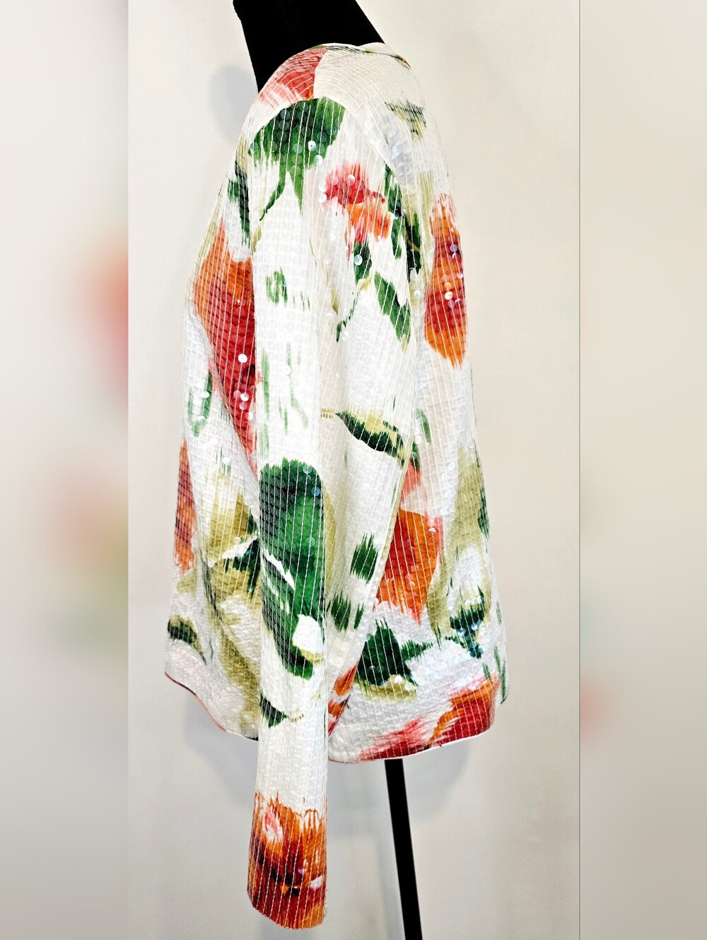 Chico’s Tropical Sequin Textured Zip Jacket Resort Coastal Cruise Cotton Glam - Picture 7 of 9